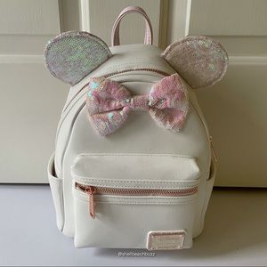 Disney Pink and White Backpack with Sequin Ears